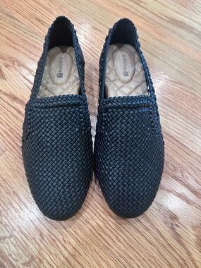 Birdies Black Woven Slip-On Loafers for Women